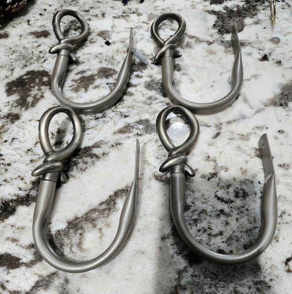 4 Brushed Nickel Curtain Holdbacks Metal Rope Knot Drapery Tieback Hooks.